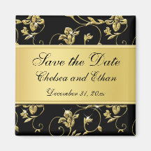 Black and Gold Floral Wedding Favour Magnet