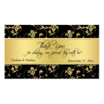 Black and Gold Floral Wedding Favour Tag Business Cards