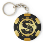 BLACK AND GOLD MONOGRAM LETTER S POKER CHIP KEY CHAINS