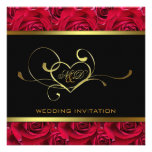 Black and Gold on Red Roses Wedding Invitation