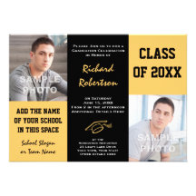 Black and gold School Colors Photos Graduation Invites