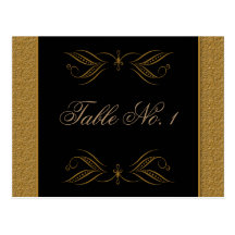 Black and Gold Scroll Accent Table Number Postcards