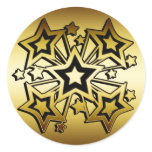 BLACK AND GOLD STARS ROUND STICKERS