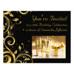 Black and Gold Swirl, Custom 50th Birthday Party Announcement