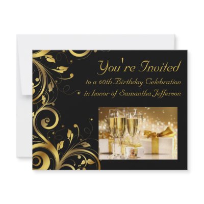 Black and Gold Swirl, Custom 60th Birthday Party by CustomInvites