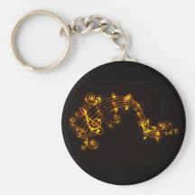 Black and Gold Swirling Musical Notes Keychain