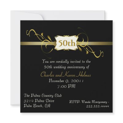 Black and Gold Tone Anniversary Invitation by DizzyDebbie