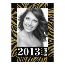 Black and Gold Zebra Print Photo Graduation invitations