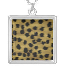 Black and Golden Brown Cheetah Print Pattern. Personalized Necklace