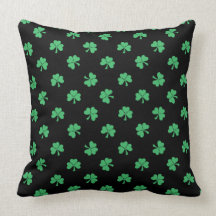 Black and Green Clover Pattern Throw Pillow