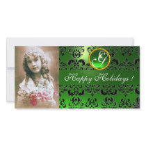 BLACK AND GREEN  DAMASK Emerald Monogram