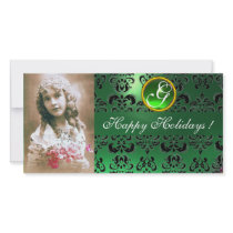 BLACK AND GREEN  DAMASK Emerald Monogram