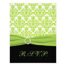 Black and Green Damask Reply Card Custom Announcements