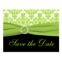Black and Green Damask Save the Date Postcard