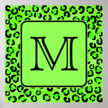 Black and Green Leopard Print. Custom Monogram.