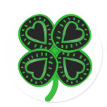 Black and green shamrock -1- round sticker