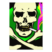 black and green skull and bones smoking personalized invitation