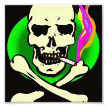 black and green skull and bones smoking photo art