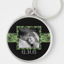 Black and Green Swirly Floral Wedding Keychain