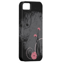Black and grey pink flower case