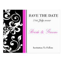 Black And Hot Pink Save The Date Post Card