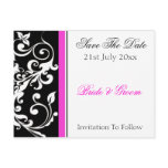 Black and Hot Pink Swirl Wedding Save The Date Postcards