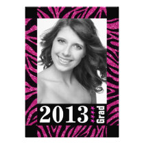 Black and Hot Pink Zebra Print Photo Graduation invitations