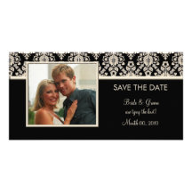 Black and Ivory Damask Save the Date Photo Cards