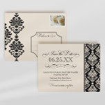 Black and Ivory Elegant Damask Save the Date Post Card