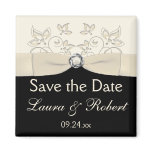 Black and Ivory Floral Save the Date Magnet