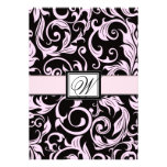 Black and Light Pink Damask Wedding Invitations