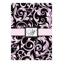 Black and Light Pink Damask Wedding Invitations