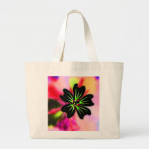 Black and Lime Green Flower on Multi-Colour Back Tote Bag