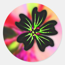Black and Lime Green Flower on Multi-Colour Back Round Stickers