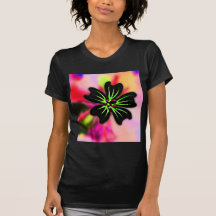 Black and Lime Green Flower on Multi-Colour Back Tshirt