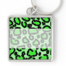 Black and Lime Green Leopard Print Pattern. Keychains