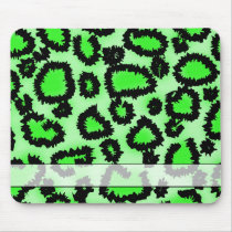 Black and Lime Green Leopard Print Pattern. Mouse Pads