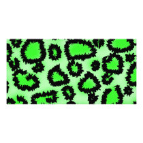 Black and Lime Green Leopard Print Pattern. Photo Cards