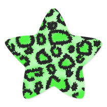 Black and Lime Green Leopard Print Pattern. Star Stickers