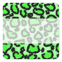 Black and Lime Green Leopard Print Pattern. Square Sticker