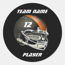 Black and Orange Football Helmet Round Sticker