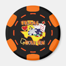 BLACK AND ORANGE TEXAS HOLD 'EM POKER CHIP MAGNET