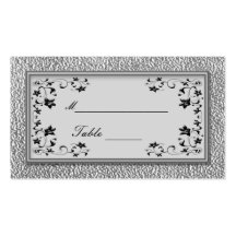 Black and Pewter Floral Placecards Business Card Template