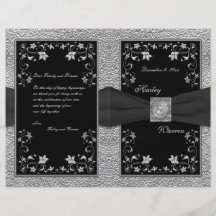 Black and Pewter Floral Wedding Program Full Colour Flyer