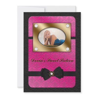 Black and Pink Bowed Sweet Sixteen Photo Invite by TreasureTheMoments