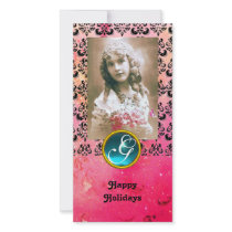 BLACK AND PINK DAMASK Blue Aquamarine Monogram