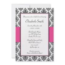 Black and Pink Damask Bridal Shower Invitation