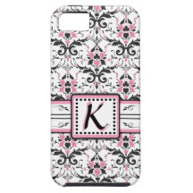 Black and Pink Damask Monogram iPhone 5 Cases