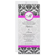 Black and Pink Damask Monogram Wedding Invitation
