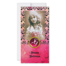 BLACK AND PINK DAMASK Red Ruby Monogram